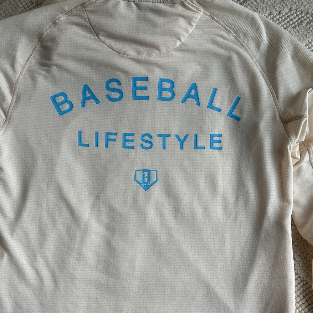 BASEBALL LIFESTYLE 101 cream light blue hoodie youth x large